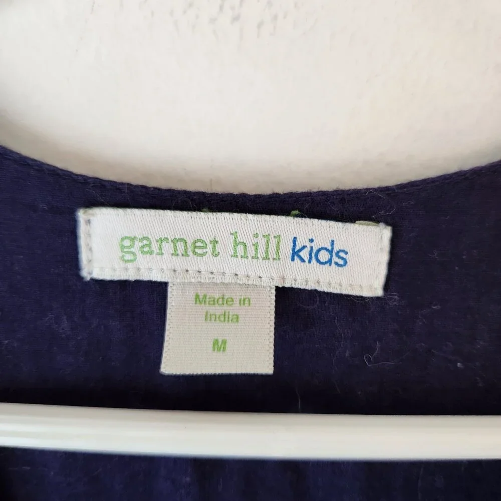 Garnet Hill Kids Blue Tunic Dress Lace Fringe Trim Summer 100% Cotton Girls M